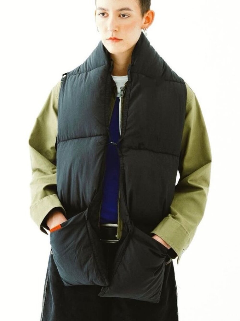 Pre-owned Topologie Puffer Scarf with Pockets, Moss Black